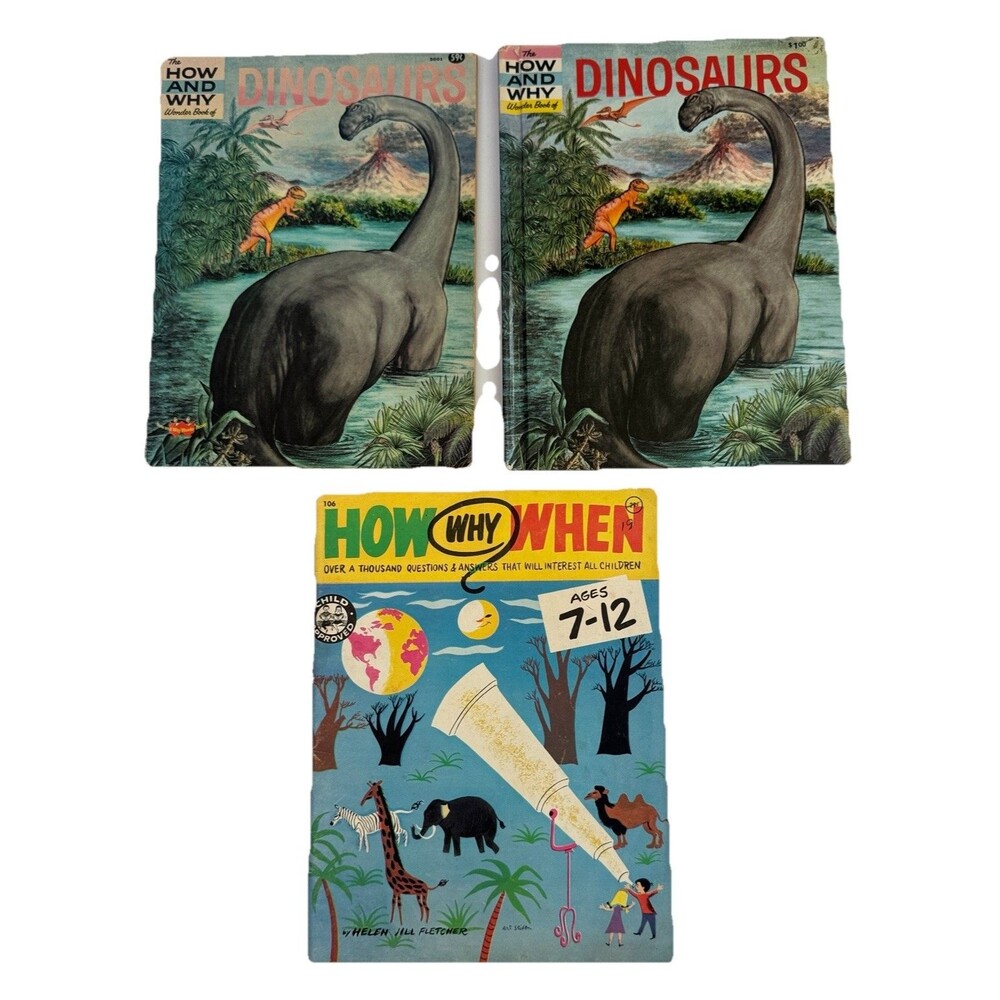 Vintage How & Why Wonder Books DINOSAURS 3 Lot Mid Century Science 1950s‎ Learn